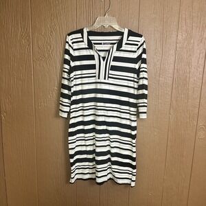 Coolibar Oceanside Tunic Dress Size M UPF 50+ Striped‎ Black White Split Hem